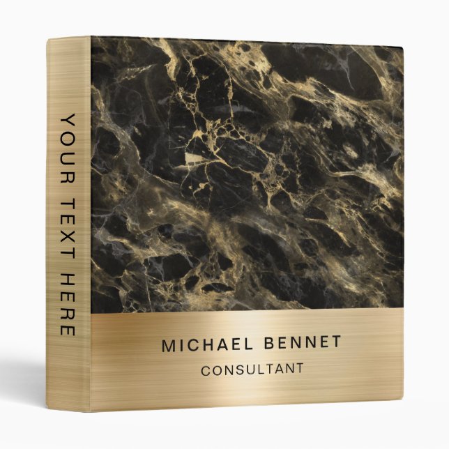 Elegant Black Marble Gold Consultant Business 3 Ring Binder (Front/Spine)