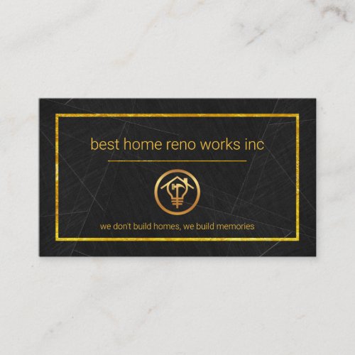 Elegant Black Marble Gold Frame Home Renovations Business Card