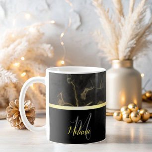 elegant Black marble gold monogram Coffee Mug