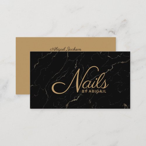 Elegant Black Marble Gold Nails By Name Business Business Card