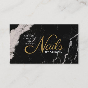 Elegant Black Marble Gold Nails By "Name" Business Card