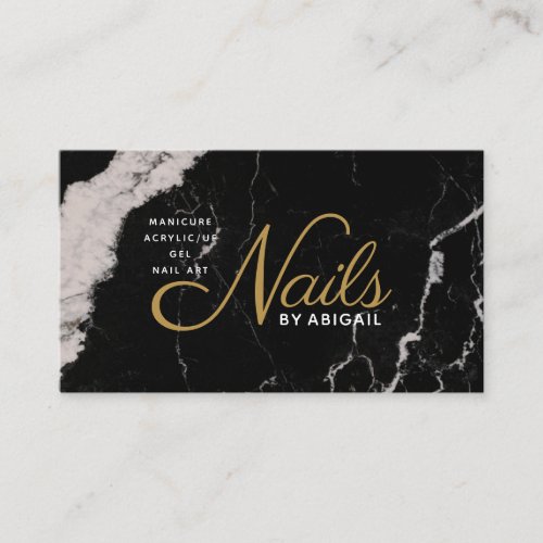 Elegant Black Marble Gold Nails By Name Business Card