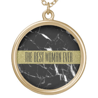 Elegant black marble gold plated necklace