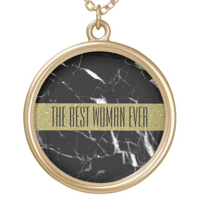 Elegant black marble gold plated necklace (Front)