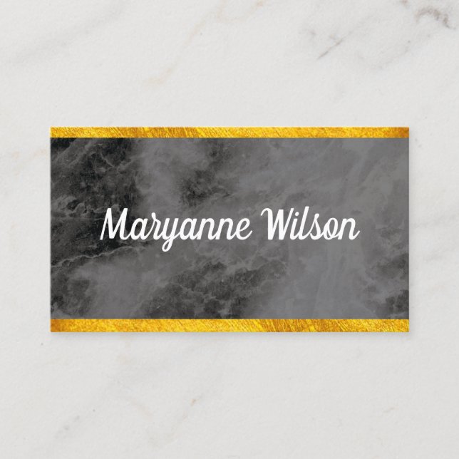 Elegant Black Marble Gold Trim Business Card (Front)
