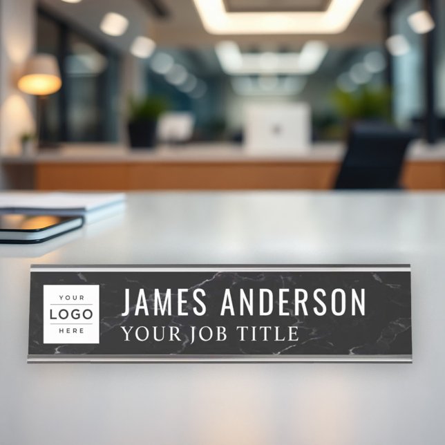 Elegant Black Marble Logo Employee Desk Name Plate (Creator Uploaded)