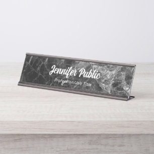 Elegant Black Marble Modern Typography Script Desk Name Plate