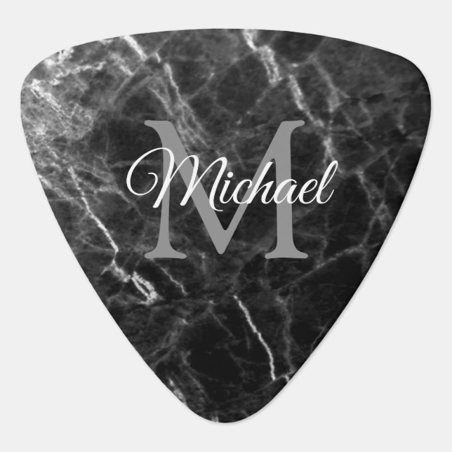 Elegant Black Marble Monogram Trendy Template Guitar Pick (Front)