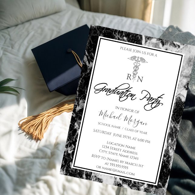 Elegant Black Marble,Nurse Graduation Party Invitation (Creator Uploaded)