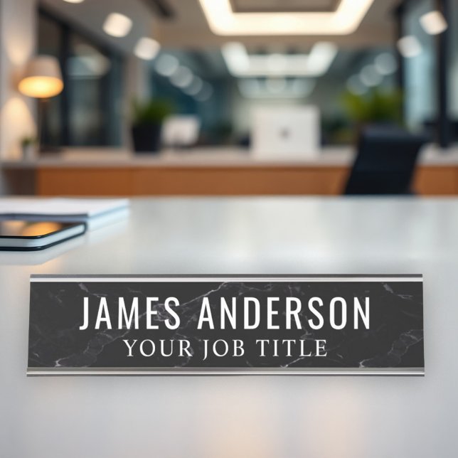 Elegant Black Marble Office Employee Desk Name Plate (Creator Uploaded)