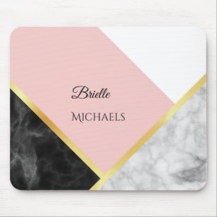 Elegant Black Marble Pink Color Block With Name Mouse Pad