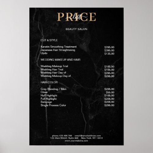 Elegant Black Marble Price List Poster