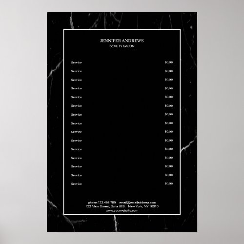 Elegant Black Marble  Pricelist Poster