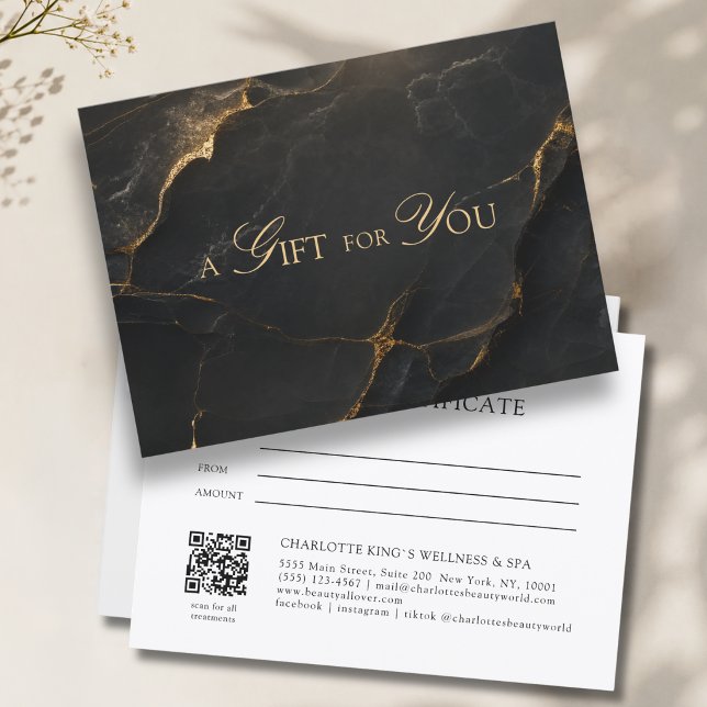 Elegant Black Marble QR Code Gift Certificate (A Gift for You! Black Gold Marble QR Code Gift Certificate)