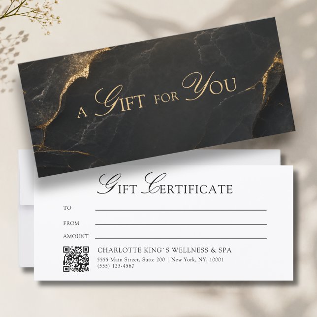Elegant Black Marble QR Code Gift Certificate (A Gift for You! Black Gold Marble QR Code)