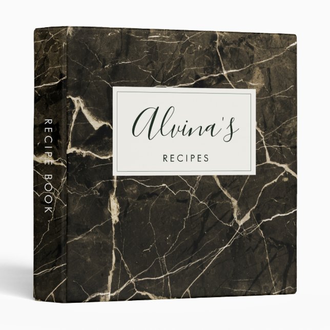 Elegant black marble Recipe cookbook 3 Ring Binder (Front/Spine)