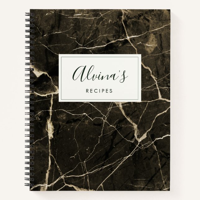 Elegant black marble Recipe cooking Notebook (Front)