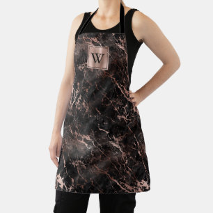 Elegant Black Marble Rose Gold Monogram Apron