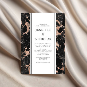 Elegant Black Marble Rose Gold Wedding Invitation