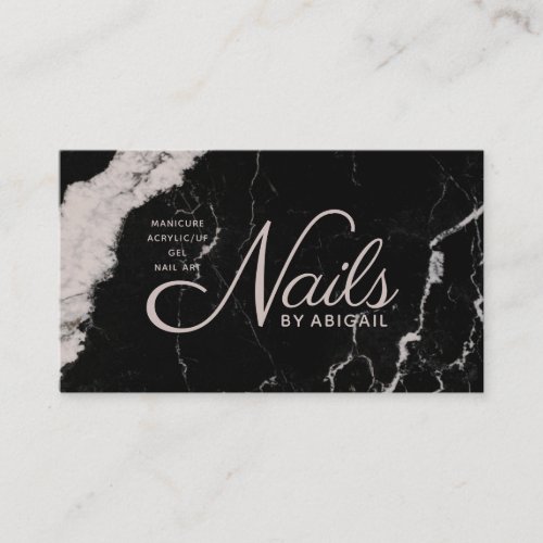 Elegant Black Marble Rose Taupe Nails By Name Business Card