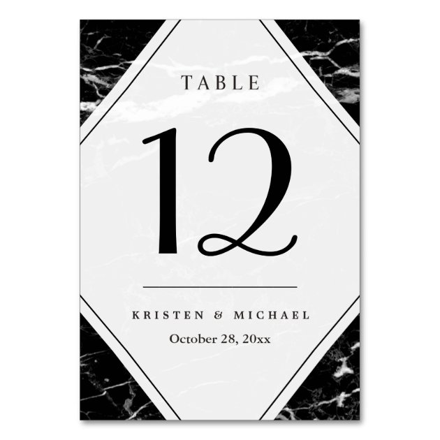 Elegant Black Marble Stylish Wedding Table Number