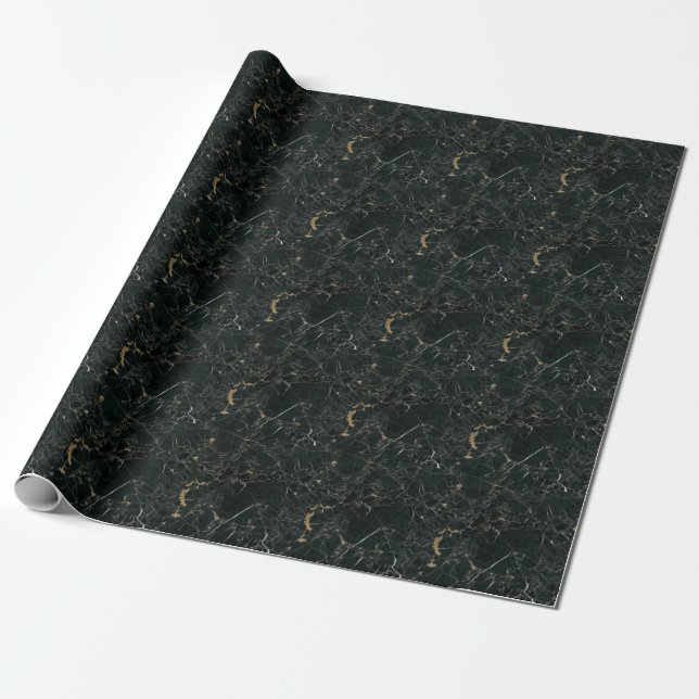 Elegant Black Marble: Textured Background Wrapping Paper (Unrolled)