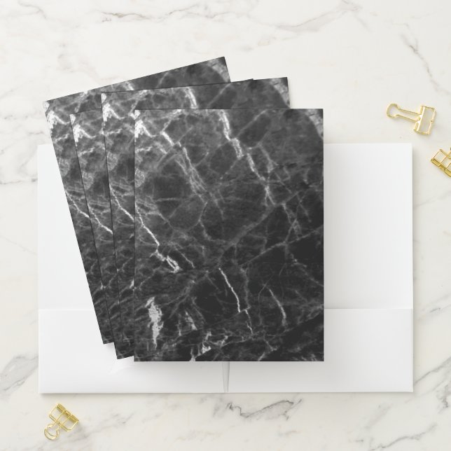 Elegant Black Marble Trendy Template Customizable Pocket Folder (In Situ)