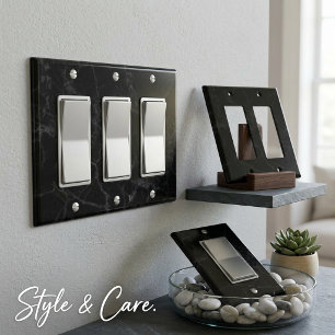 Elegant Black Marble Triple Rocker Light Switch Cover