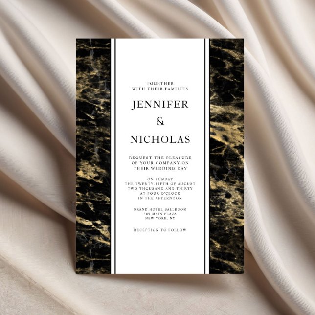 Elegant Black Marble Wedding Invitation (Elegant Black Marble Wedding Invitation)