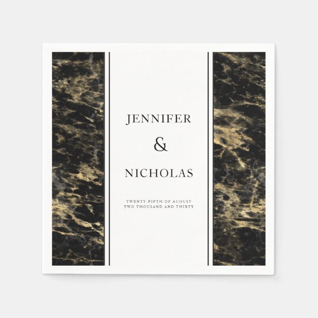 Elegant Black Marble Wedding Napkins (Front)