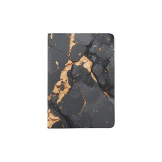 Elegant Black Marble with Gold Veins Modern Art Passport Holder