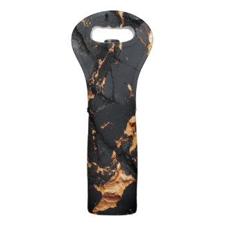 Elegant Black Marble with Gold Veins Modern Art Wine Bag