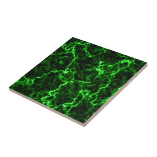 Elegant Black Marble with Phosphorus Green Veins Ceramic Tile
