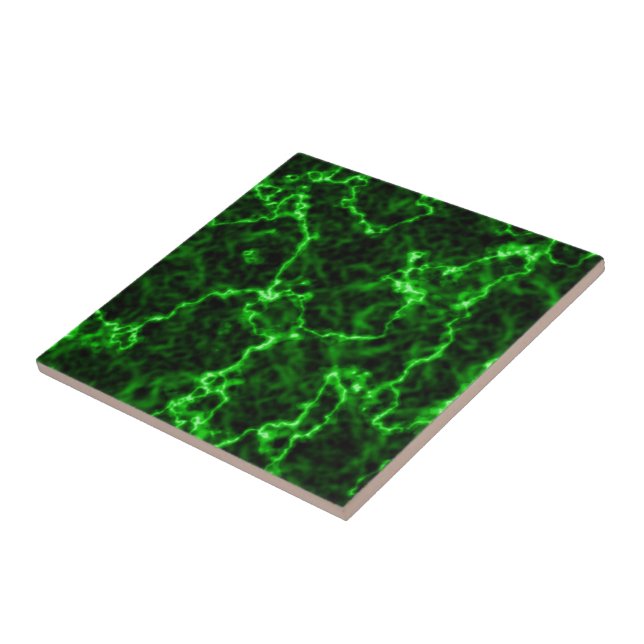 Elegant Black Marble with Phosphorus Green Veins Ceramic Tile (Side)
