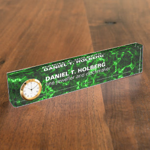 Elegant Black Marble with Phosphorus Green Veins Desk Name Plate