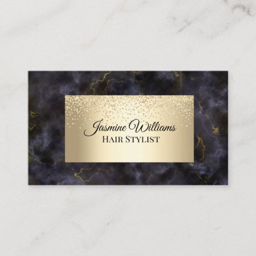 Elegant Black Marbled and Gold Foil Glitter Business Card