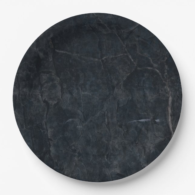 Elegant Black Marbled Stone Texture Paper Plates (Front)