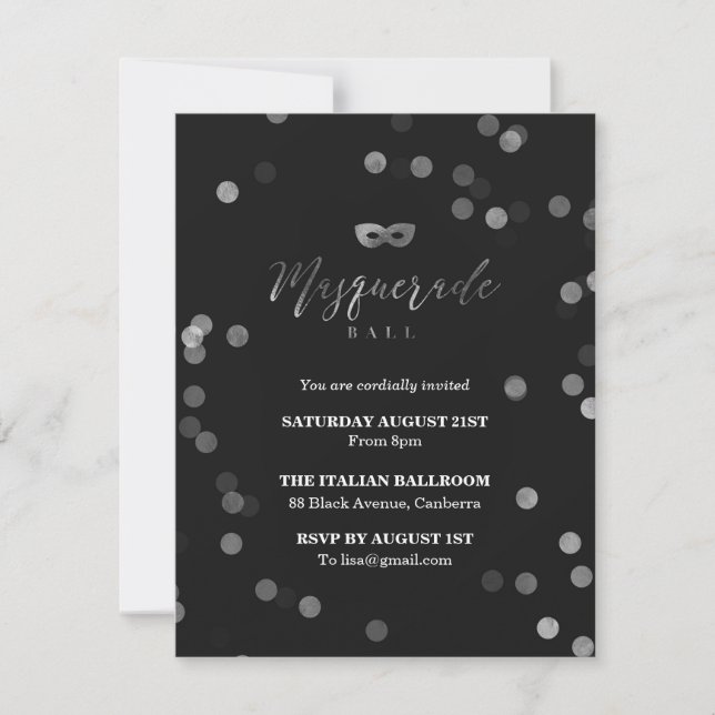 Elegant Black Masquerade Ball Party Invitation (Front)