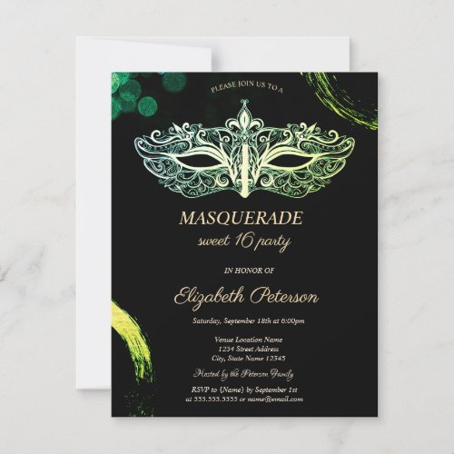 Elegant Black MasqueradeChic Masque Sweet 16 Invitation