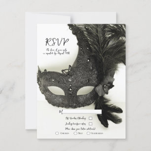 Elegant Black Masquerade Mask Sage Wedding RSVP Invitation