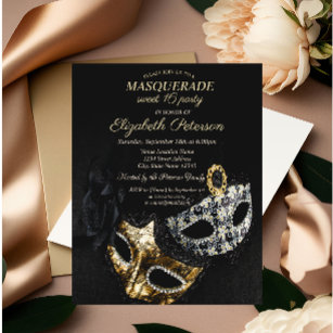 Elegant Black Masquerade, Masque Sweet 16 Invitation