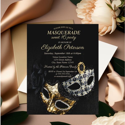 Elegant Black Masquerade Masque Sweet 16 Invitation