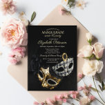 Elegant Black Masquerade, Masque Sweet 16 Invitation Postcard<br><div class="desc">Elegant masque on black background.</div>