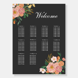 Elegant Black & Mauve Rose Wedding Seating Chart Foam Board