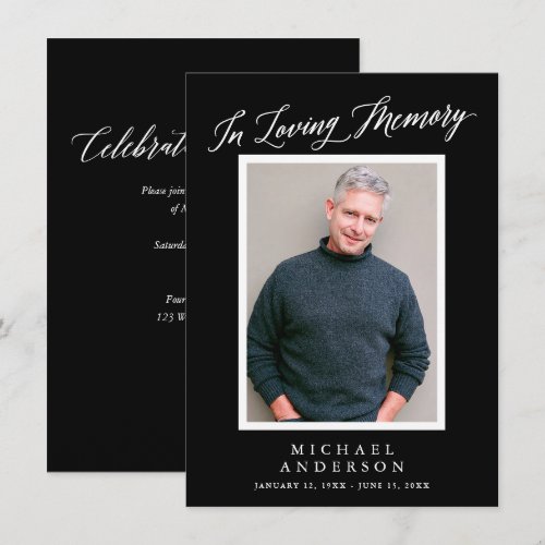 Elegant Black Memorial Photo Celebration of Life