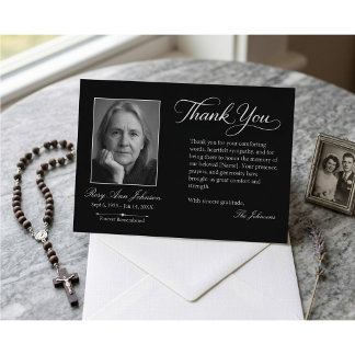 Elegant Black Memorial Photo Funeral Thank You  Card