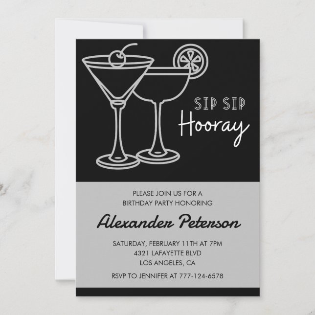 Elegant Black Men Cocktail 68th birthday Invitation (Front)
