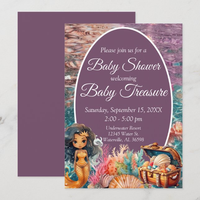 Elegant Black Mermaid Baby Shower Invitation (Front/Back)