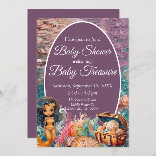 Elegant Black Mermaid Baby Shower Invitation