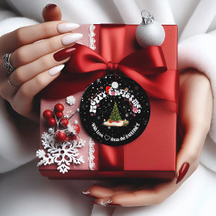 Elegant Black Merry Christmas Graffiti Round Favor Tags